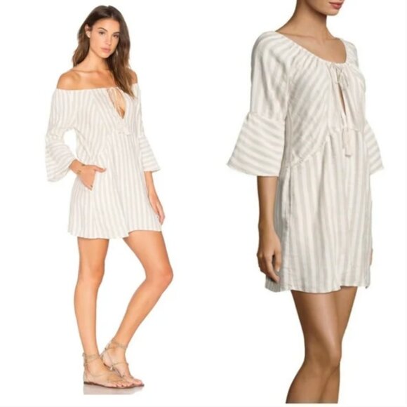 Free People Linen Folk Town Cream & White Striped Dress - Good condition, Size M - Picture 14 of 16